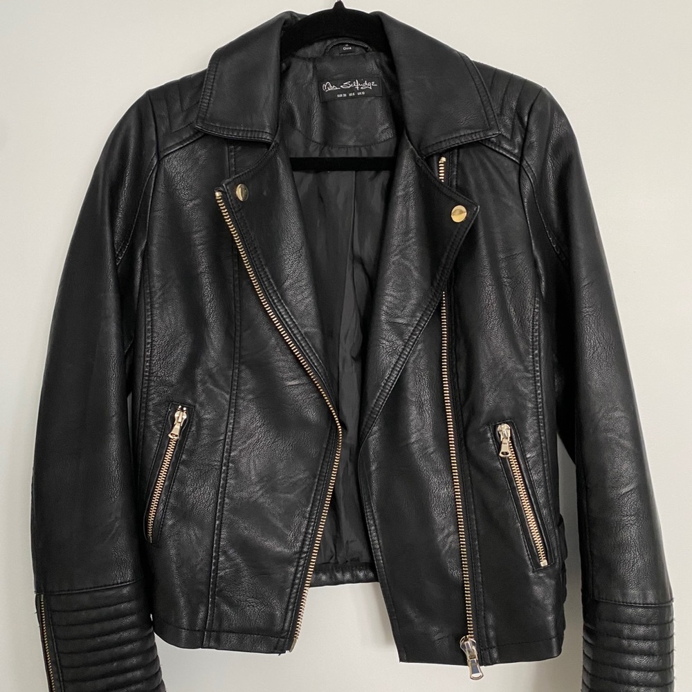 SOLD Faux Leather Jacket with Gold Detailing